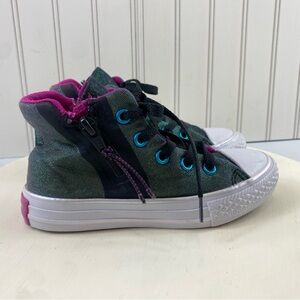 Converse Sport Juniors Green and‎ Pink Shimmer High-Top Zip Sides Sneakers Sz 11
